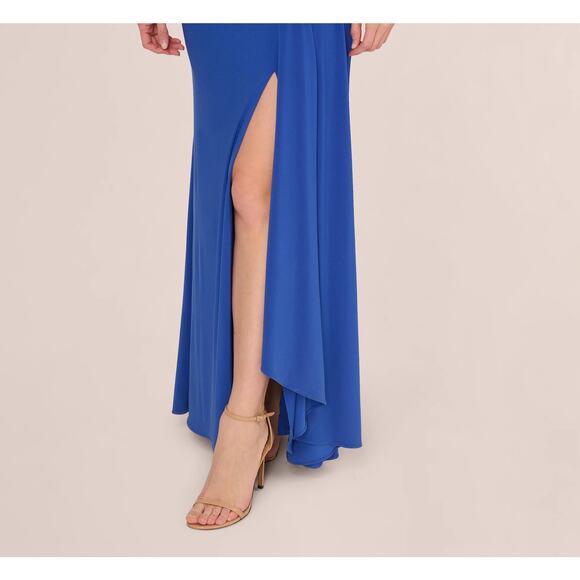 ADRIANNA PAPELL Draped One-Shoulder Jersey Blue Gown 6 NWT - Picture 5 of 10
